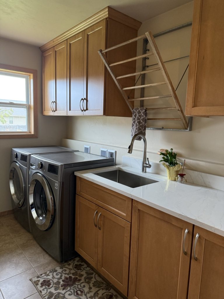 VKB laundry room brown wood interior
