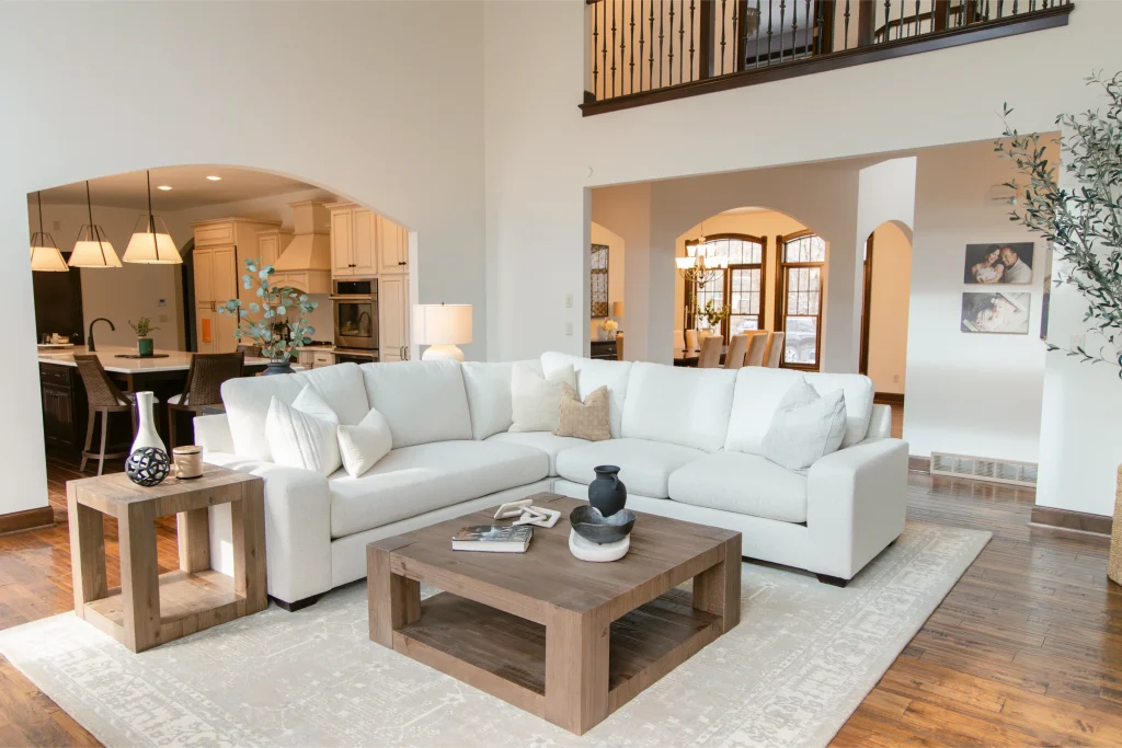 Modern living room with cozy furniture.